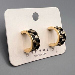 5/$25 Gold and Black Checkered hoop Earrings